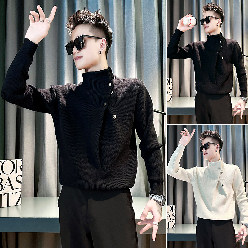 冬季可翻高领毛衣男款设计感上衣