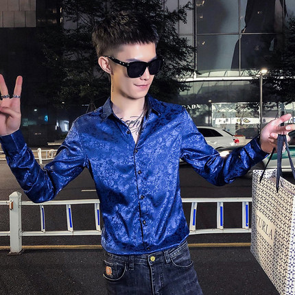 高级感衬衫男款长袖修身韩版上衣秋季痞帅炸街印花潮牌衬衣服男装