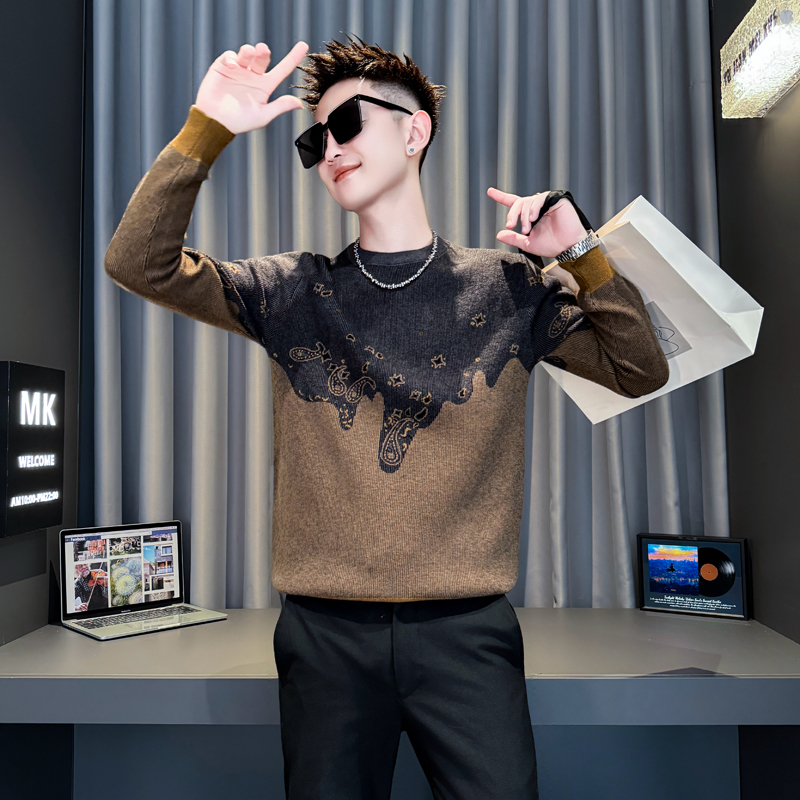 冬季痞帅毛衣男士加厚撞色针织衫