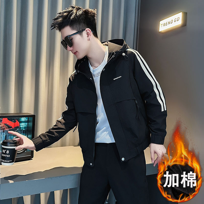 加棉加厚夹克男士保暖连帽上衣