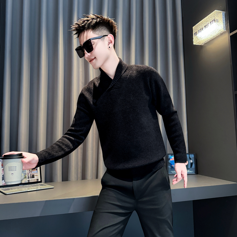痞帅毛衣男士V领流行针织衫2025新款爆款秋冬装设计感加厚打底衫