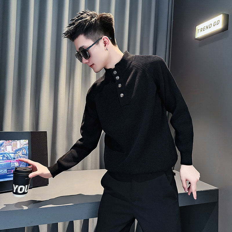 秋冬季加厚毛衣男士潮牌立领痞帅