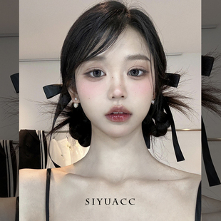 黑色蝴蝶结飘带发夹法式少女丝带编发发带发绳侧边发卡头饰发饰