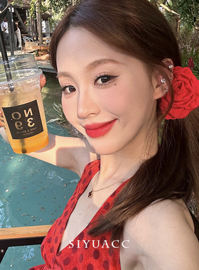 caro同款红色玫瑰花抓夹法式气质花朵发抓盘发鲨鱼夹头饰发饰女