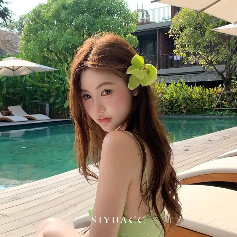 甜美绿色蝴蝶兰花朵发夹女夏季海边旅游度假拍照头花发卡发饰头饰