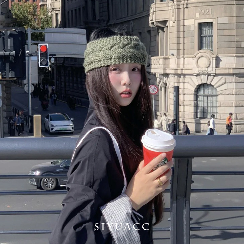 复古麻花宽边针织发带女秋冬韩系百搭保暖毛线编织头带头饰发饰