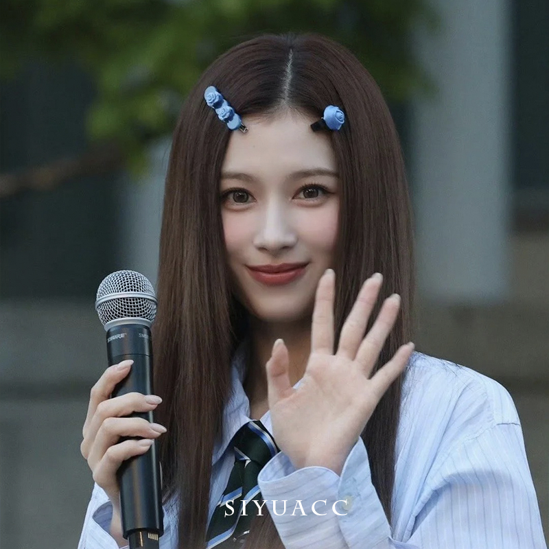 sana同款蓝色玫瑰花发夹甜美发卡