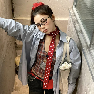 复古红色波点丝巾2024新款 百搭发带气质围巾飘带发饰 秋冬领巾法式