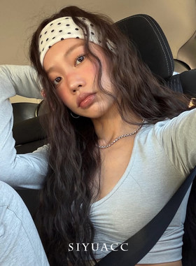 美式Y2K波点宽边针织发带头带女