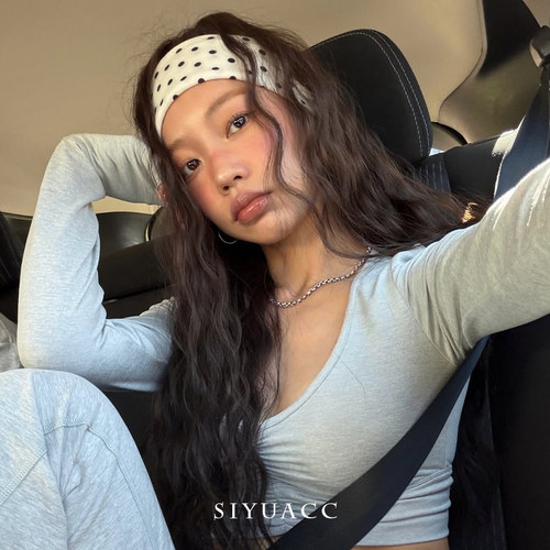 美式Y2K波点宽边针织发带头带女