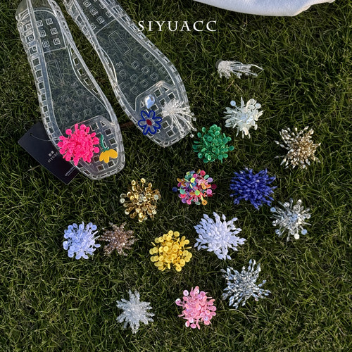 气质果冻鞋水晶鞋鞋扣甜美鞋花女