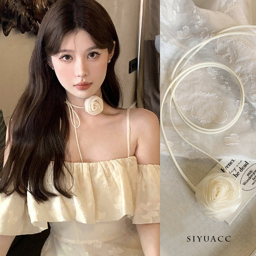 网纱玫瑰花颈链choker花朵颈带女