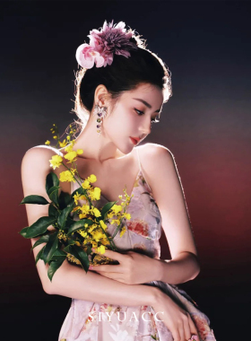 迪丽热巴同款紫色海葵花发夹头花