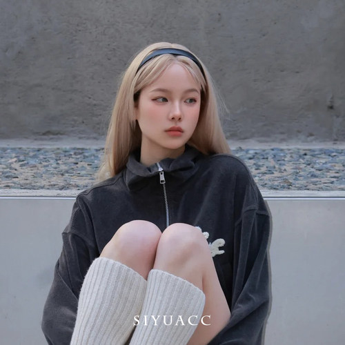 rose同款黑色PU皮简约百搭发箍女
