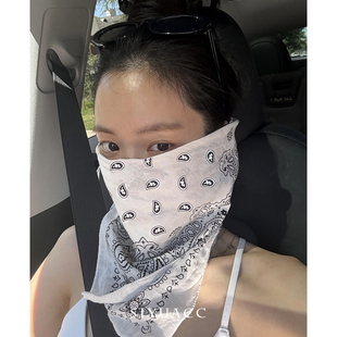 孙娜恩同款白色腰果花方巾美式辣妹甜酷y2k复古头巾夏季丝巾女