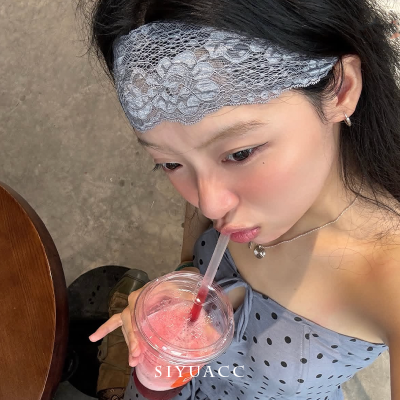 日韩风雾霾灰蕾丝宽边发带春夏旅游拍照弹力头带气质装饰发饰女