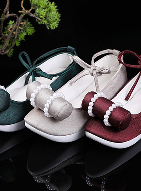 汉服女鞋增高圆头软底鞋明制马面绣花鞋秀禾鞋登云履小枕头云头鞋