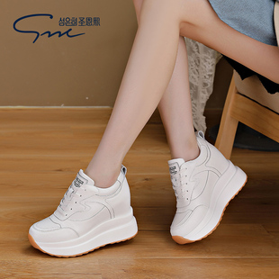 内增高女鞋 圆头厚底真皮休闲鞋 2025新款 女9cm百搭 运动鞋 圣恩熙
