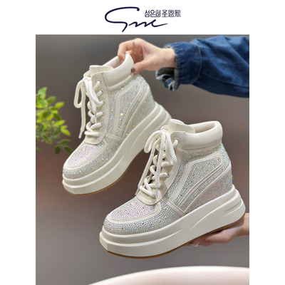 圣恩熙增高8cm羊皮厚底高帮鞋女