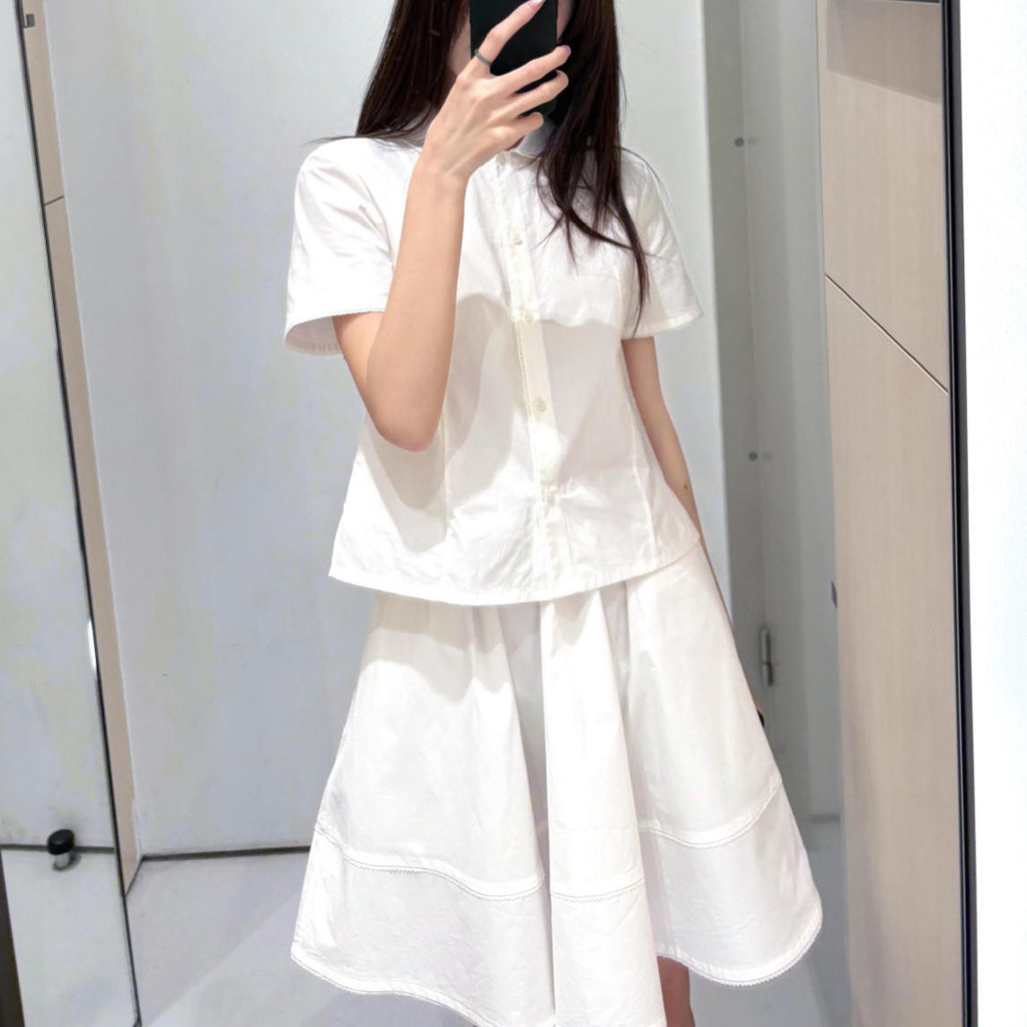 C家标准版型弧形剪棉质衬衫半裙休闲套装26春季新品 1334663001