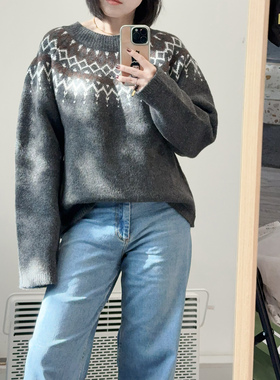 MD秋冬2025费尔岛提花软糯圆领套头厚款廓形毛衣宽松圣诞风