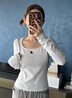 新品RR打底衫韩国小众时尚大圆领上衣经典logo休闲百搭简约T恤女