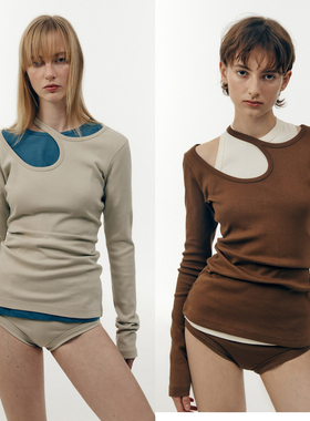 断码清 折扣韩国小众LC挖洞小心机设计长袖套头T恤