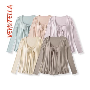 女夏辣妹纯欲飘带抹胸褶皱背心两件套装 慵懒松弛宽松长袖 防晒开衫