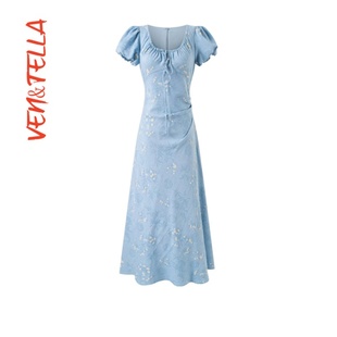 显瘦度假 法式 连衣裙修身 辣妹性感V领泡泡袖 VEN&TELLA秋冬 夏季