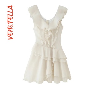 不规则荷叶边连衣裙 VEN&TELLA秋冬欧美风