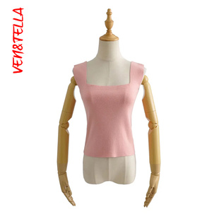 VEN&TELLA 夏季 宽肩带内搭针织背心高腰短款 吊带抹胸一字领小上衣