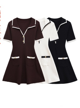 4770154V领短裙金属纽扣螺纹~VEN&TELLA秋冬欧美风