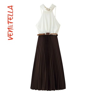 VEN&TELLA秋冬欧美风 小打褶拼接迷笛连衣裙8462335 气质无袖 修身