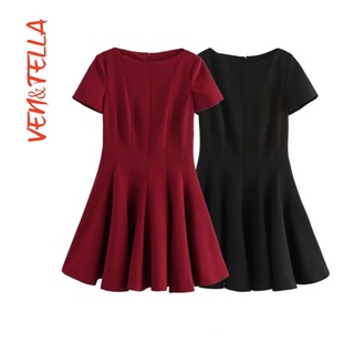 简约优雅波浪宽摆短连衣裙 VEN&TELLA秋冬欧美风 4333243