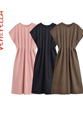 时尚收腰打褶迷笛连衣裙 4333041~VEN&TELLA秋冬欧美风