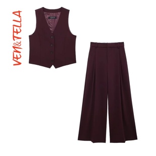 4391513 4749886 VEN&TELLA秋冬欧美风 背心马甲褶裤 V领无袖