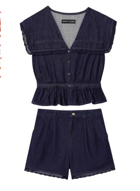 蕾丝牛仔衬衫休闲短裤套装6147155 6147159~VEN&TELLA秋冬欧美风