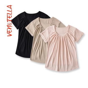 VEN&TELLA秋冬欧美风 褶皱设计背心T恤 百搭气质简约时尚 短袖