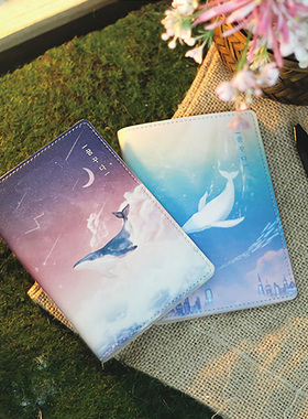 韩国正品pleple小清新梦幻鲸鱼皮革旅行短款护照夹护照套女证件包