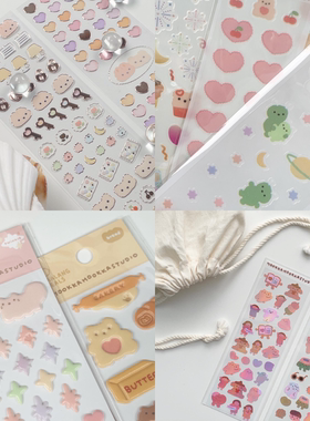 韩国hookka可爱水果动物手机壳贴画手账素材装饰贴纸水晶凸起PVC