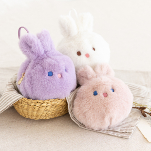 韩国live work可爱毛绒兔兔卡通口红唇膏零钱包AirPods收纳包挂件