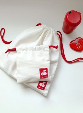 韩国malling booth小清新ins棉布袋可爱樱桃束口收纳袋抽绳化妆袋