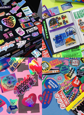 Thence韩国美式复古炫彩自封袋电脑手机装饰素材包ins风手帐贴纸