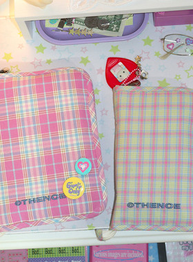 韩国thence可爱格子棉布A5活页封面皮日记套A6拉链收纳包封面套
