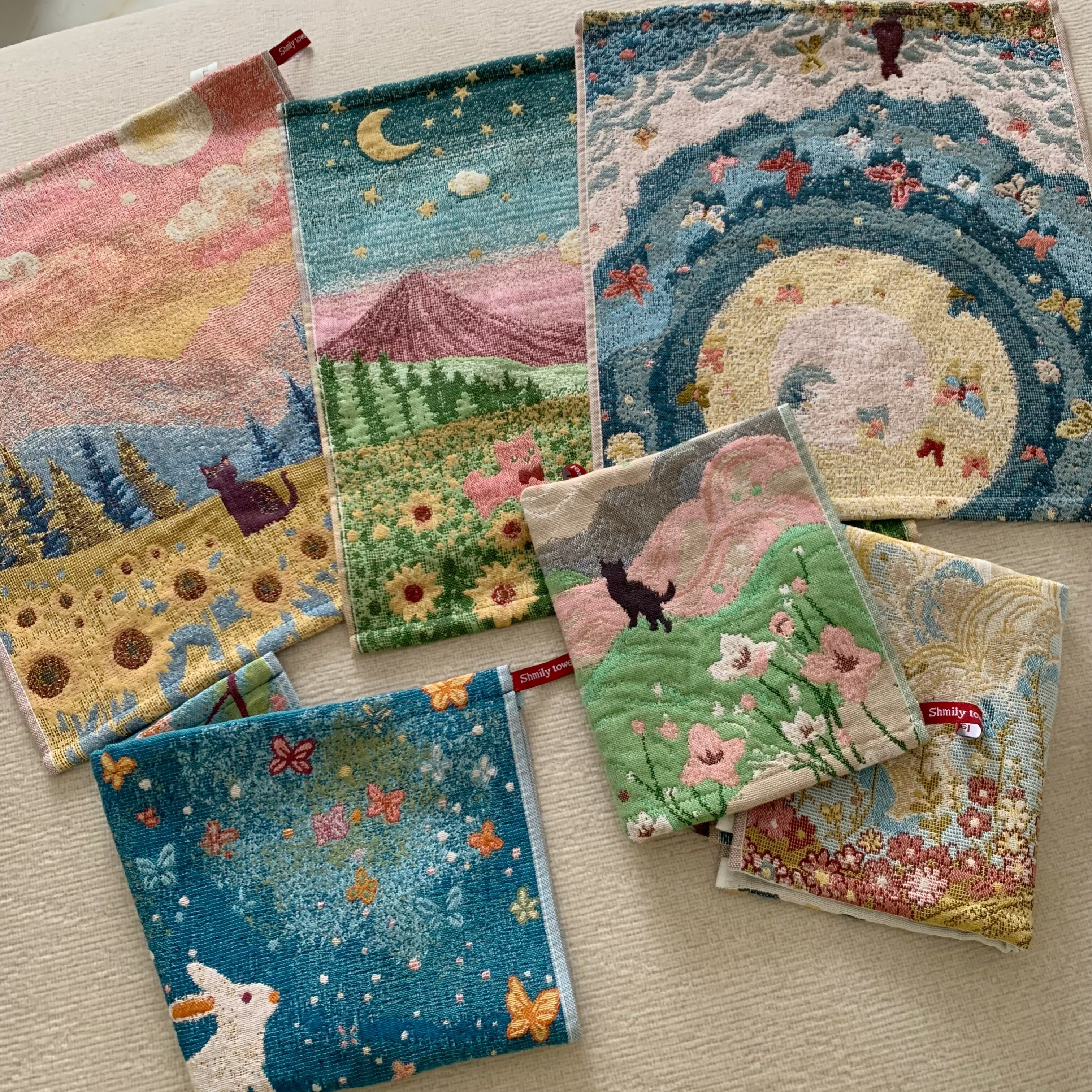 风景艺术毛巾~3层纱a类纯棉纱布色织提花儿童方巾洗脸巾擦手毛巾