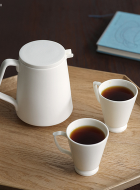 介直 Share些耳壶 咖啡分享壶带盖子茶壶1-3人份哑光白壶陶瓷器皿