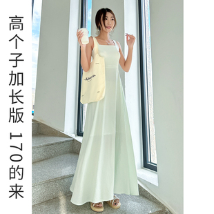 高个子加长独特漂亮绿色吊带连衣裙女轻奢高级感显瘦显高气质性感