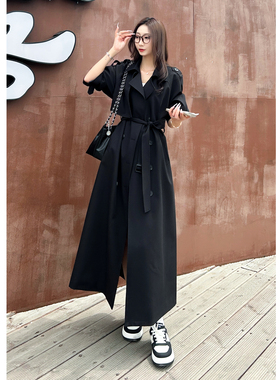黑色风衣外套女长款2025新款高个子170加长版高端大气上档次休闲