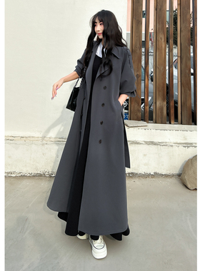 灰色风衣外套女2026新款韩里韩气高个子加长版高端大气上档次休闲