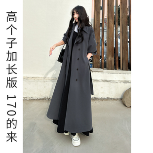 灰色风衣外套女2026新款韩里韩气高个子加长版高端大气上档次休闲